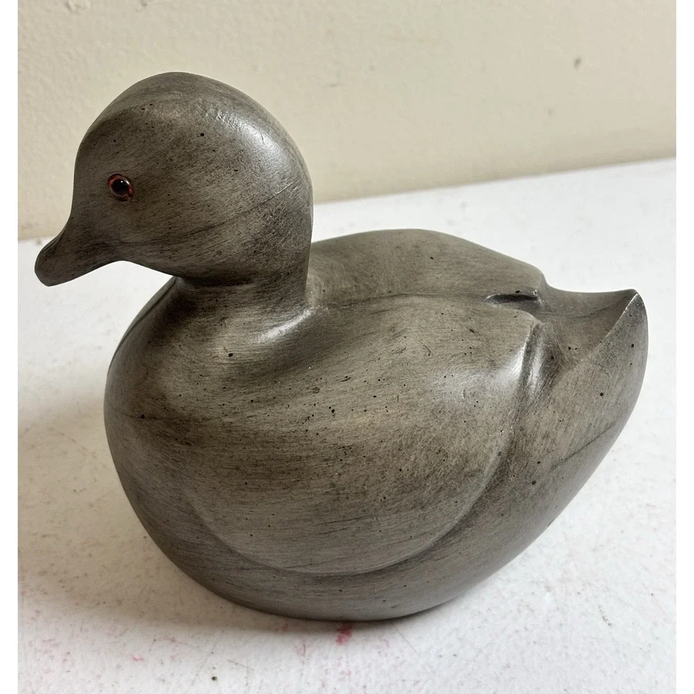 Chubby Swimming RESIN Wood LOOK Duck Figurine Grey Fat Figurine